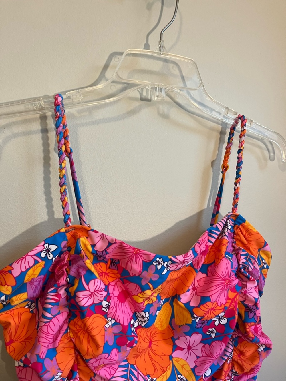CUPSHE nwt Pink & Orange Floral One-Piece Swimsuit with Braided Straps - Picture 5 of 8